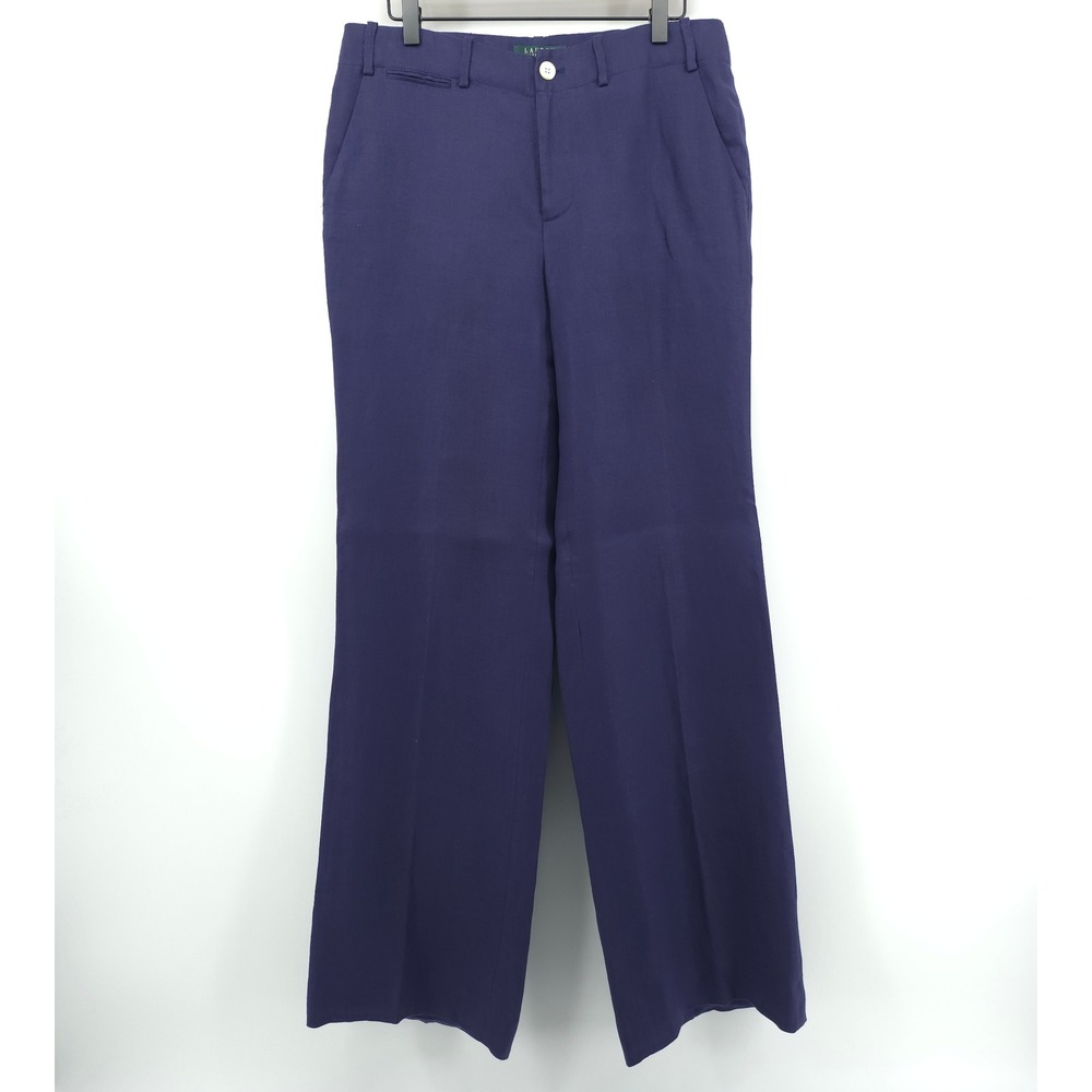 Lauren Ralph Lauren Sanderson Women Pants 8 Purple Linen Wide Leg Trousers
